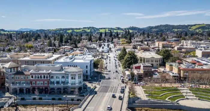 Downtown Napa Neighborhood aerial view of homes and condos for sale
